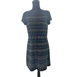 White House Black Market Dress Size Medium Black Jersey Knit Embellished Lined